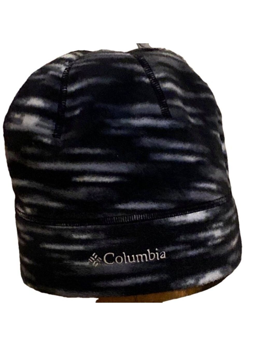 Columbia Beanie Fleece Hat Thermal Lining Black White Stripes Men’s OS